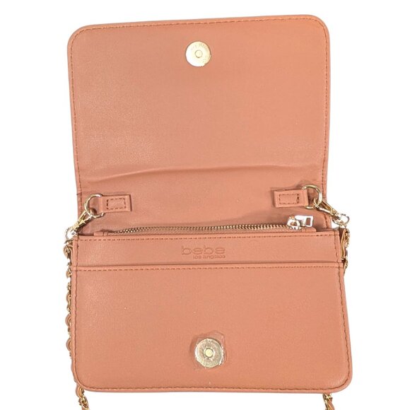 bebe Brown Faux Leather Sophia Quilted Chevron Chain Strap Convertible Crossbody - Picture 7 of 9